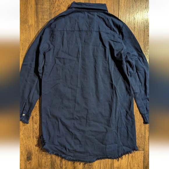 NEW Zilcremo Womens Navy SHIRT DRESS Lrg Solid Blue Collared Button Long Sleeve - Picture 11 of 15